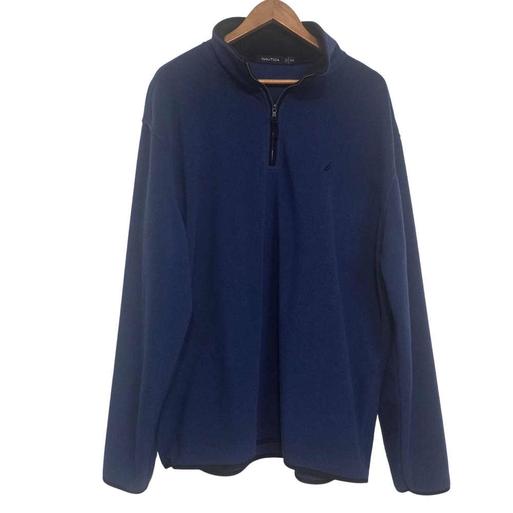 Nautica Mens XXL Royal Blue Quarter Zip Fleece Pullover Mock Y2k Vintage Sweater